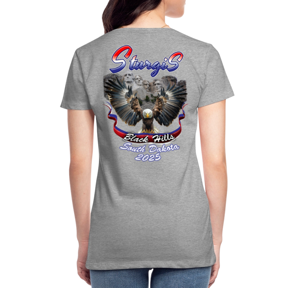 Women’s Premium 2025 Sturgis Motorcycle Rally Mount Rushmore T-Shirt-Front & Back Print - heather gray