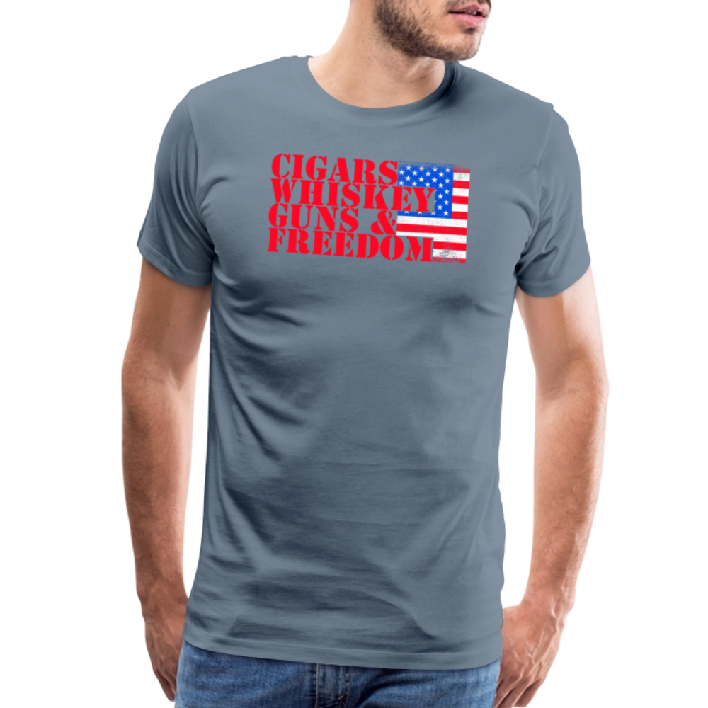Cigars Whiskey Guns & Freedom by Iron Horse Threads Front Print - steel blue