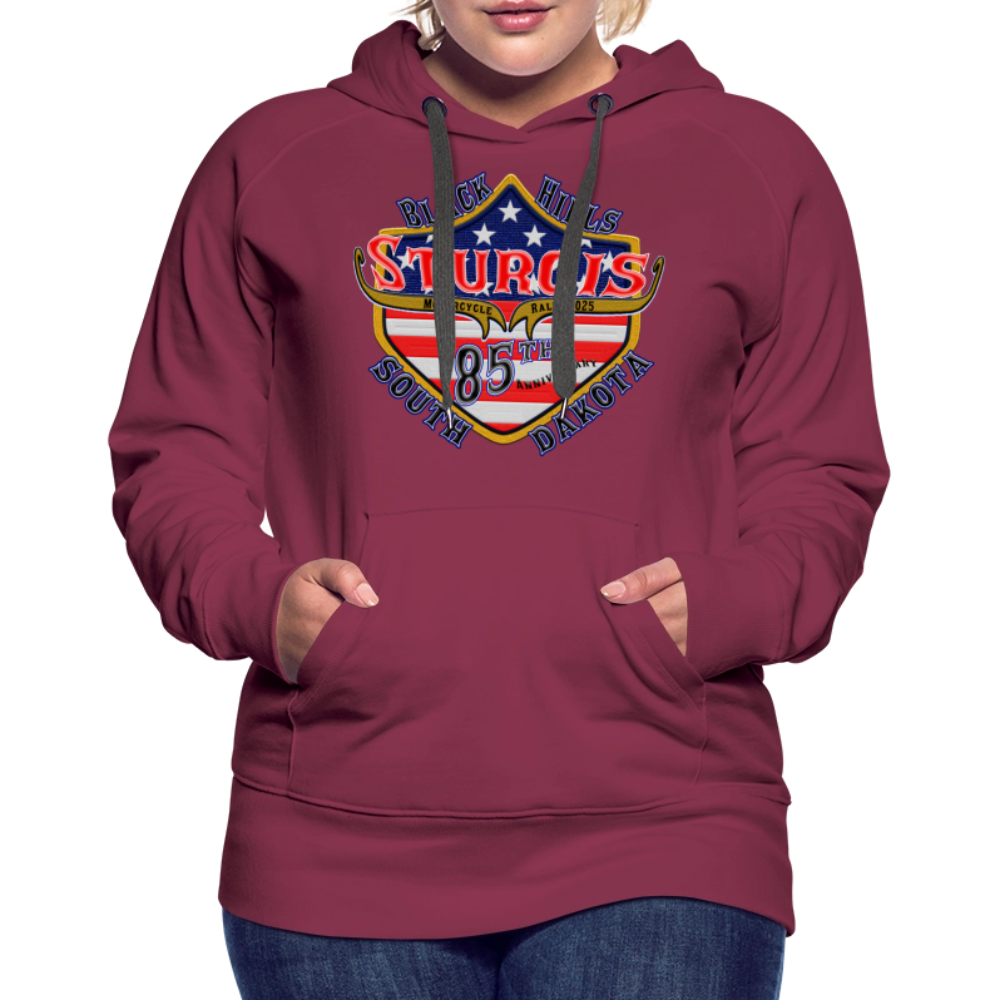 Women’s Premium 2025 Sturgis Motorcycle Rally Hoodie - Front Print - burgundy