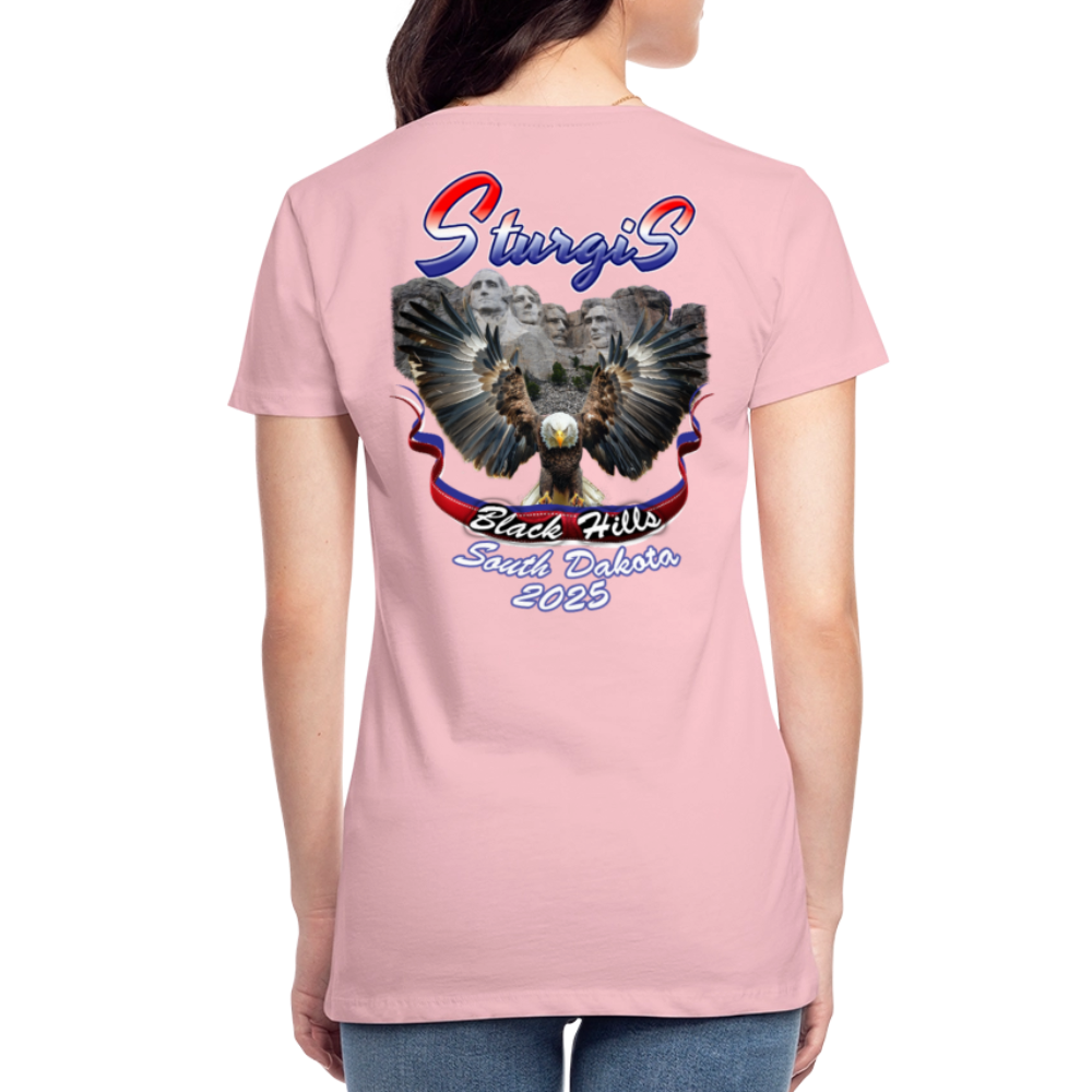 Women’s Premium 2025 Sturgis Motorcycle Rally Mount Rushmore T-Shirt-Front & Back Print - pink