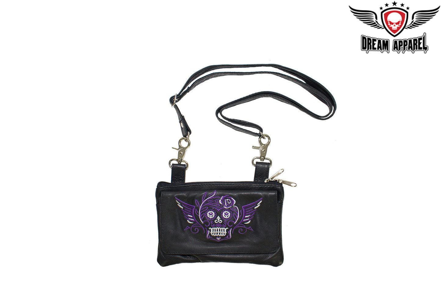 Purple Naked Cowhide Leather Sugar Skull Belt Bag