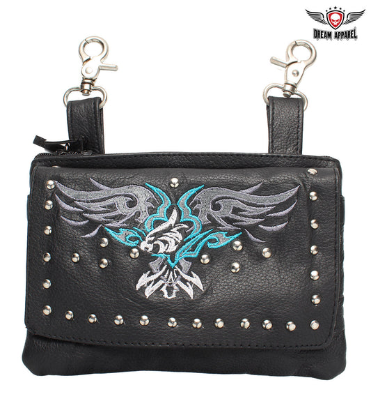 All Naked Cowhide Leather Turquoise Eagle Belt Bag