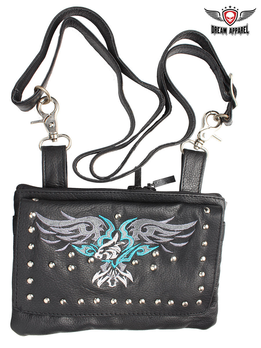 All Naked Cowhide Leather Turquoise Eagle Belt Bag