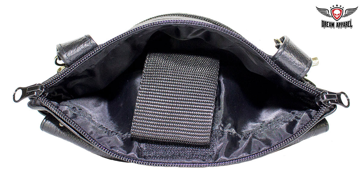Naked Cowhide Leather Purple Skull Gun Holster Belt Bag with Studs