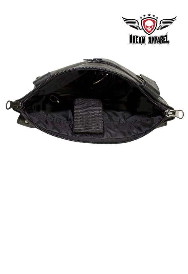 Studded Naked Cowhide Leather Belt Bag with Purple Wings