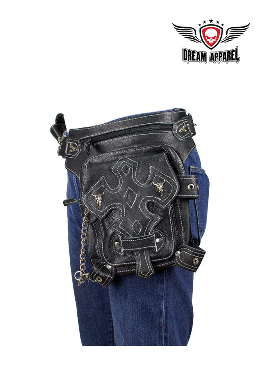 Black Naked Cowhide Leather Cross-Designed Belt Bag