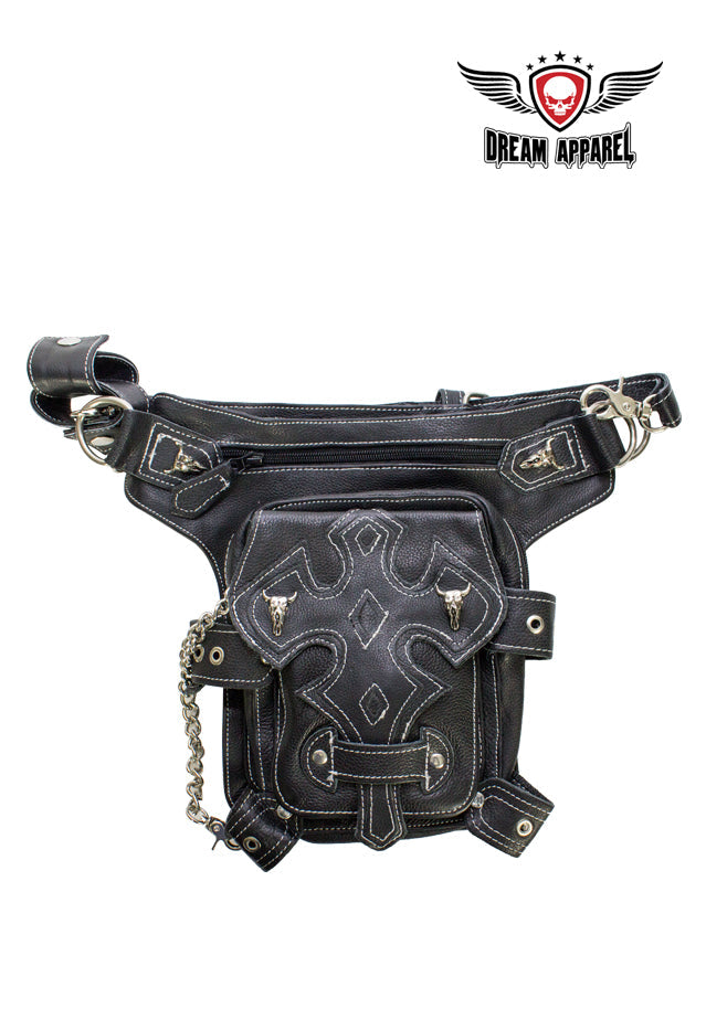 Black Naked Cowhide Leather Cross-Designed Belt Bag