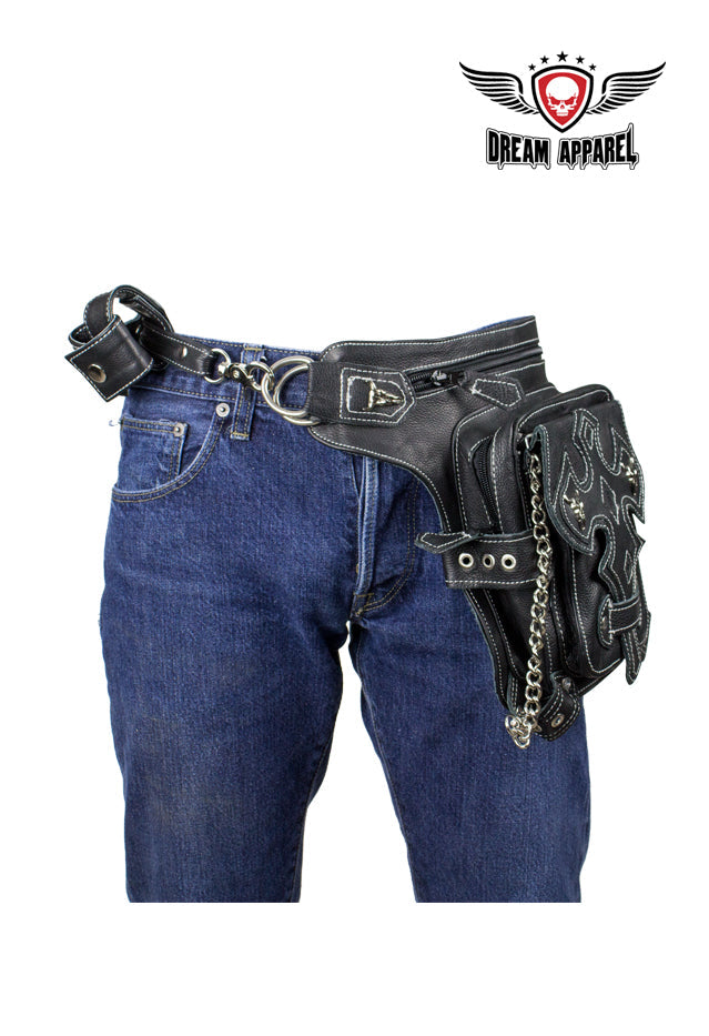 Black Naked Cowhide Leather Cross-Designed Belt Bag