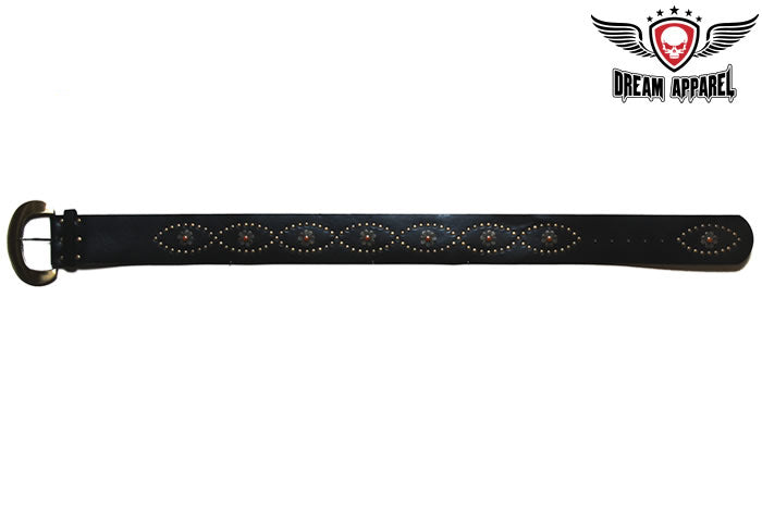 Womens Black Belt with Flowers