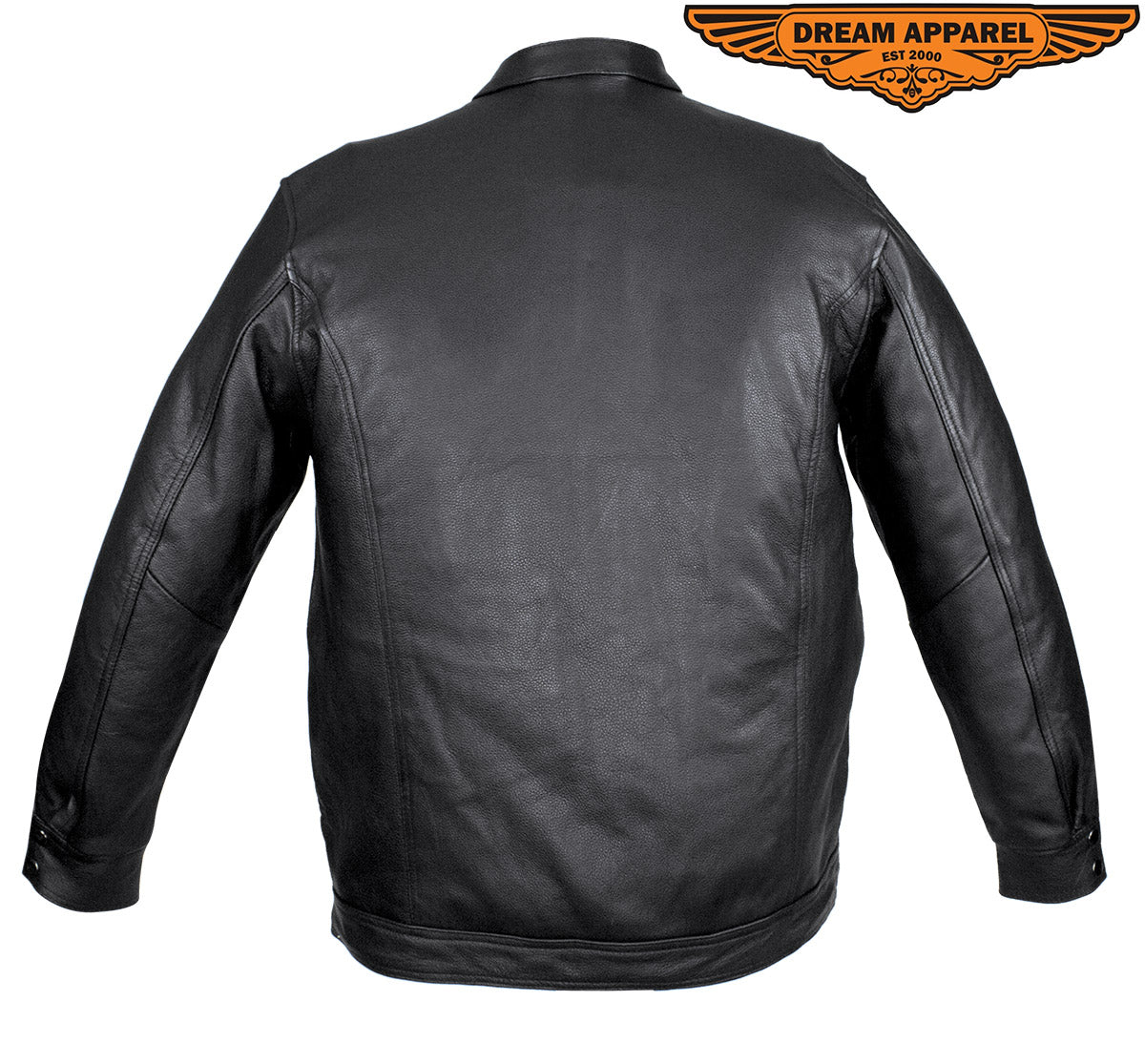 Men's Naked Cowhide Leather Motorcycle Shirt - Black