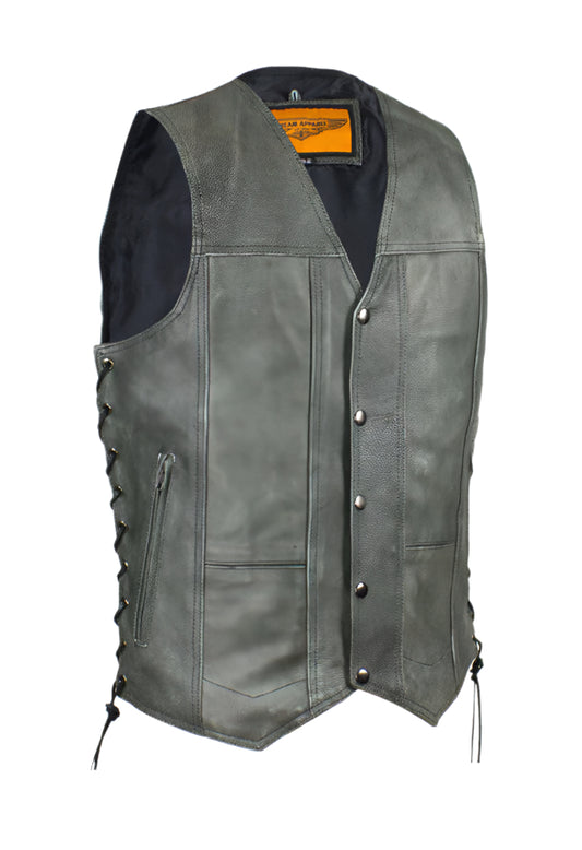 Men's Gray Club Vest with Concealed Carry Pockets & Side Laces
