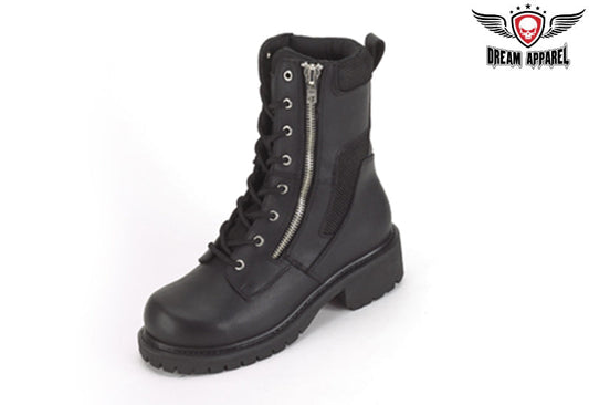 Biker Boots With Lace Up Front & Side Zipper